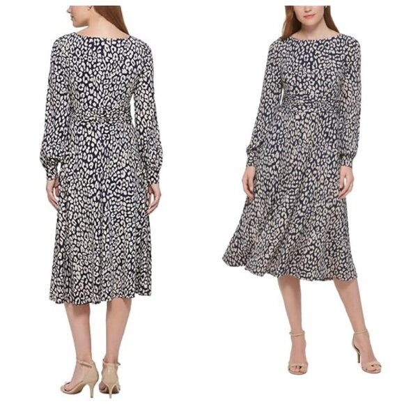 Jessica Howard Women's Ruched Midi Jersey Dress 10P Leopard Print - Picture 1 of 13